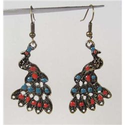 10745 - PAIR OF BRONZE PEACOCK EARRINGS