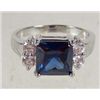 Image 1 : 9036 - WHITE GOLD PLATED SAPPHIRE & WHITE TOPAZ RING SIZE 8 1/4