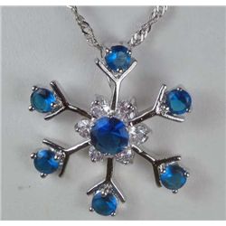 11323 - WHITE GOLD PLATED AQUAMARINE AND WHITE TOPAZ PENDANT W/ CHAIN