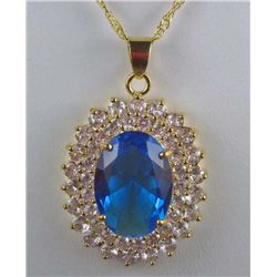 11333 - GOLD PLATED AQUAMARINE AND WHITE TOPAZ PENDANT W/ CHAIN