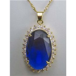 11334 - GOLD PLATED SAPPHIRE AND TOPAZ PENDANT W/ CHAIN