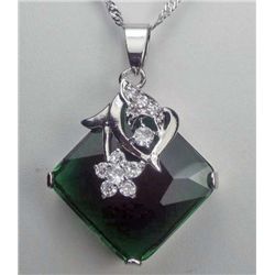 11337 - WHITE GOLD PLATED EMERALD AND TOPAZ PENDANT W/ CHAIN