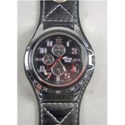 11236 - MEN'S QUARTZ WRIST WATCH W/ BLACK LEATHER BAND - FACE MARKED DIESEL TIME