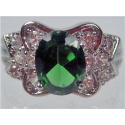 11192 - WHITE GOLD PLATED EMERALD AND TOPAZ RING