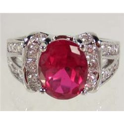 9293 - WHITE GOLD PLATED GARNET & WHITE TOPAZ RING