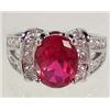 Image 1 : 9293 - WHITE GOLD PLATED GARNET & WHITE TOPAZ RING