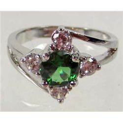 9273 - WHITE GOLD PLATED EMERALD & WHITE TOPAZ RING