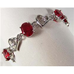 9622 - 18K WHITE GOLD PLATED RUBY & TOPAZ BRACELET