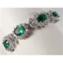 9624 - 18K WHITE GOLD PLATED EMERALD & TOPAZ  BRACELET