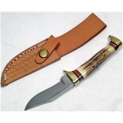 11145 - ROUGH RIDER HUNTERS BUDDY FIXED BLADE STAG HANDLE KNIFE