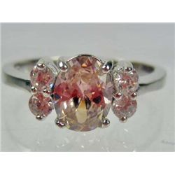 11211 - WHITE GOLD PLATED PINK SAPPHIRE AND TOPAZ RING