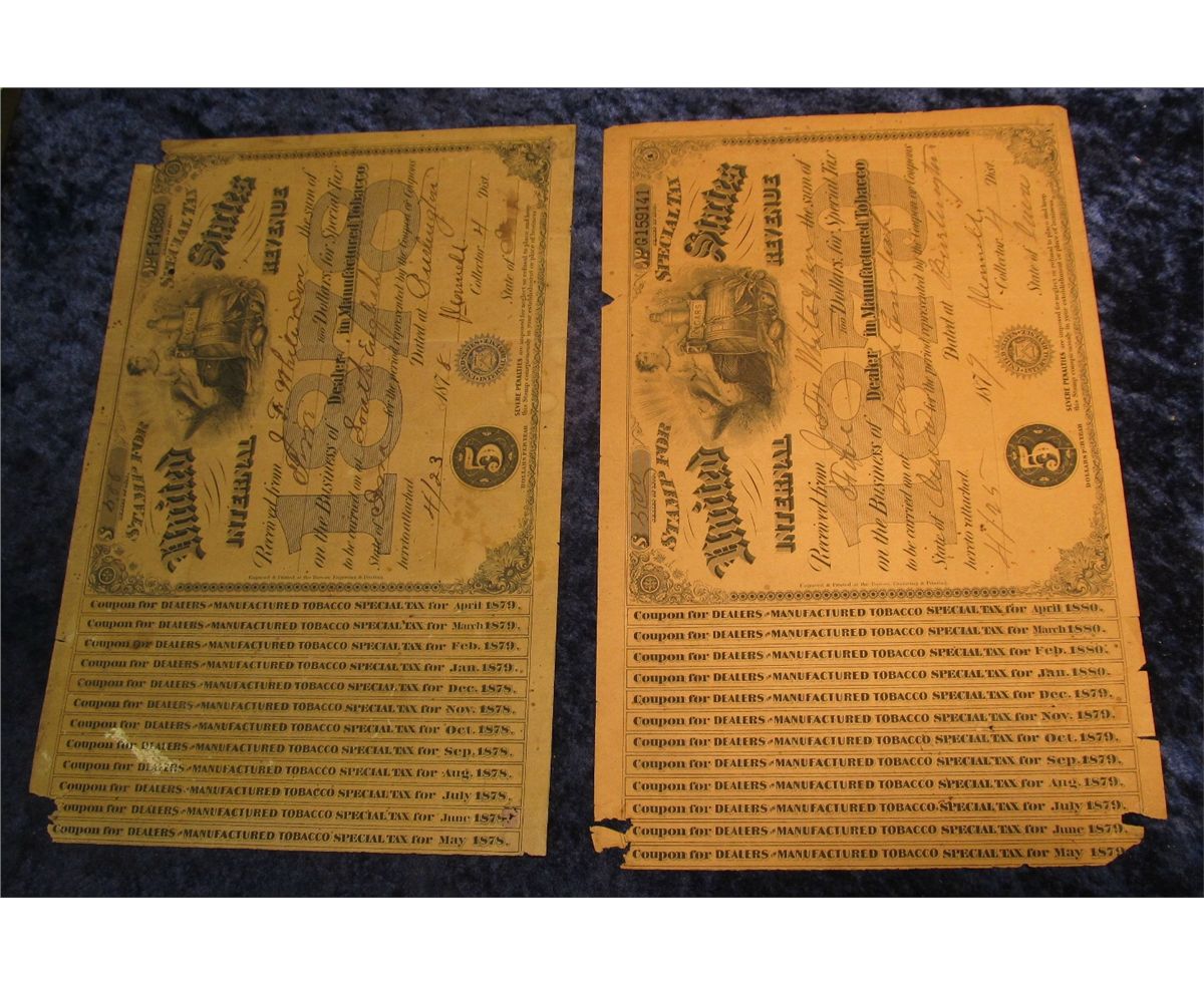 83. 1878 U.S. Internal Revenue Special Tax Stamp for Dealer in