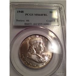 1948 FRANKLIN SILVER HALF DOLLAR PCGS MS-64 FBL SERIES 46