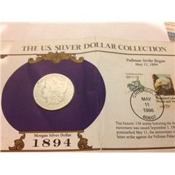 1894-O Morgan Dollar W/ 1980 Pullman Strike Stamps, Semi Key Date