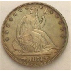 1874 SEATED LIBERTY HALF DOLLAR AU