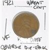 Image 1 : 1921 WHEAT CENT *EXTREMELY RARE OBVERSE DIE-BREAK KEY DATE VERY FINE GRADE*!!