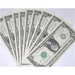 10 CONSECUTIVE 2009 SERIES $1 SERIAL #'s EXTREMELY RARE UNC HIGH GRADE SERIAL #'S ARE #J91262958-967
