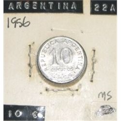 1956 ARGENTINA 10 CENTAVOS *RARE NICE EARLY MS HIGH GRADE*!! COIN CAME OUT OF SAFE!!