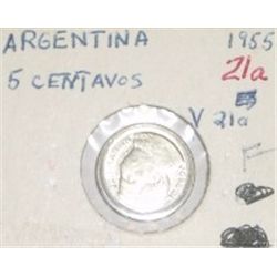 1955 ARGENTINA 5 CENTAVOS *RARE NICE EARLY FINE GRADE*!! COIN CAME OUT OF SAFE!!