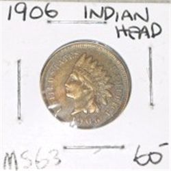1906 INDIAN HEAD CENT RED BOOK VALUE IS $60.00+ *EXTREMELY RARE MS-63 HIGH GRADE*!!