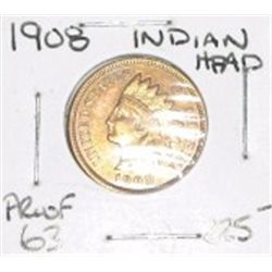 1908 INDIAN HEAD CENT RED BOOK VALUE IS $225.00+ *EXTREMELY RARE PF-63 HIGH GRADE*!!