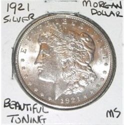 1921 MORGAN SILVER DOLLAR *RARE BEAUTIFUL TONED MS HIGH GRADE SILVER DOLLAR*!!