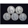Image 1 : 5 ASSORTED 1930'S WASHINGTON SILVER QUARTERS