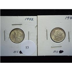 1942 & 44 MERCURY DIMES (UNC)