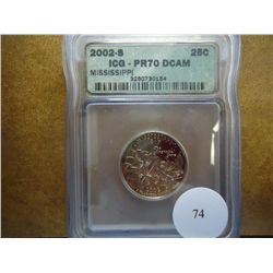 2002-S MISSISSIPPI QUARTER ICG PR70 DCAM
