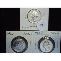 1960,61 & 64 WASHINGTON SILVER QUARTERS PF