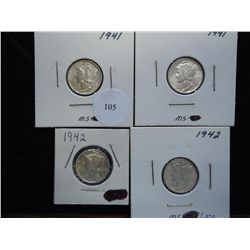 2-1941 & 2-1942 MERCURY DIMES UNC