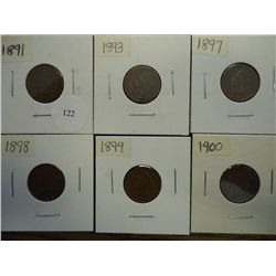 1891,93,97,98,99 & 1900 INDIAN HEAD CENTS