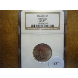 2003-D MISSOURI QUARTER NGC MS67
