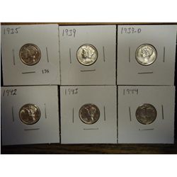 1935,39,39-D,42,43 & 44 MERCURY DIMES (UNC)