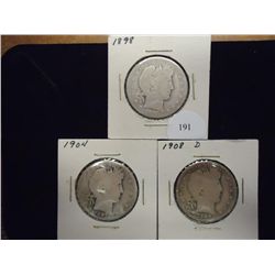 1898,04 & 08-D BARBER HALF DOLLARS