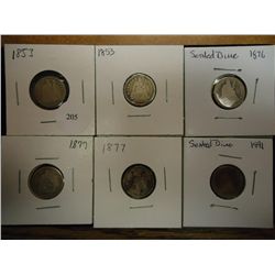 1853,53,76,77,77 & 91 SEATED LIBERTY DIMES