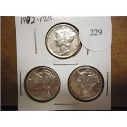 1942 P/D/S MERCURY DIMES UNC