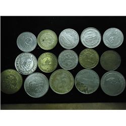 15 ASSORTED 5 CENT-25 CENT CASINO TOKENS