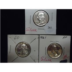 1960,60 & 61 PF WASHINGTON SILVER QUARTERS