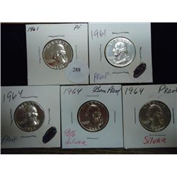 2-1961 & 3-1964 PF WASHINGTON SILVER QUARTERS