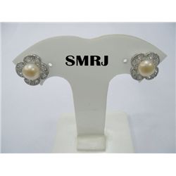 PEARL PEARL WITH 8CZ SILVER EARRINGS; METAL: SILVER; PH
