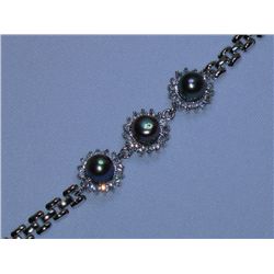 BLACK PEARL WITH CZ ROUND SILVER BRACELET****METAL: SIL