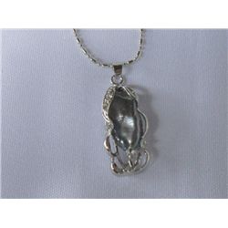 ELONGATED BLACK KISHI CZ PEARL SILVER
