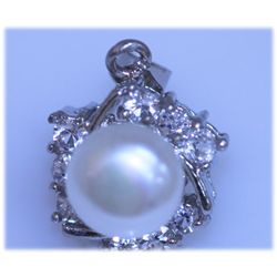 15.75 CTW WHITE PEARL AND CZ PENDANT