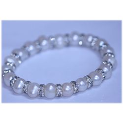 91.65 CTW WHITE PEARL AND CZ BRACELET