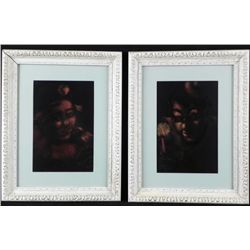 2 Clowns By Candlelight Dark Art Prints -Framed