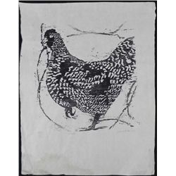 Betty Snyder Rees Original Woodcut Print -Chick, 1987