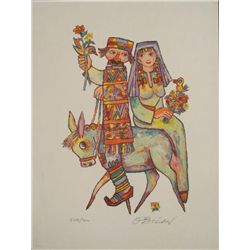 Jovan OBican Signed Art Print Couple on Donkey