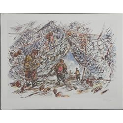Chaim Gross Fisherman Mending Nets II S/N Litho Print