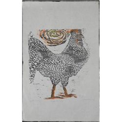 Betty Snyder Rees Roosters World Orig AP Woodcut Print